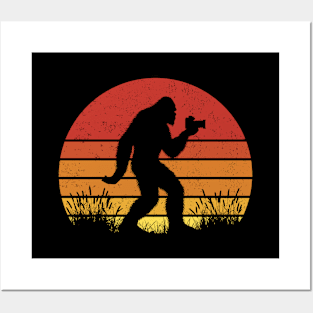 Bigfoot Taking Pictures Vintage Sunset Photographer Posters and Art